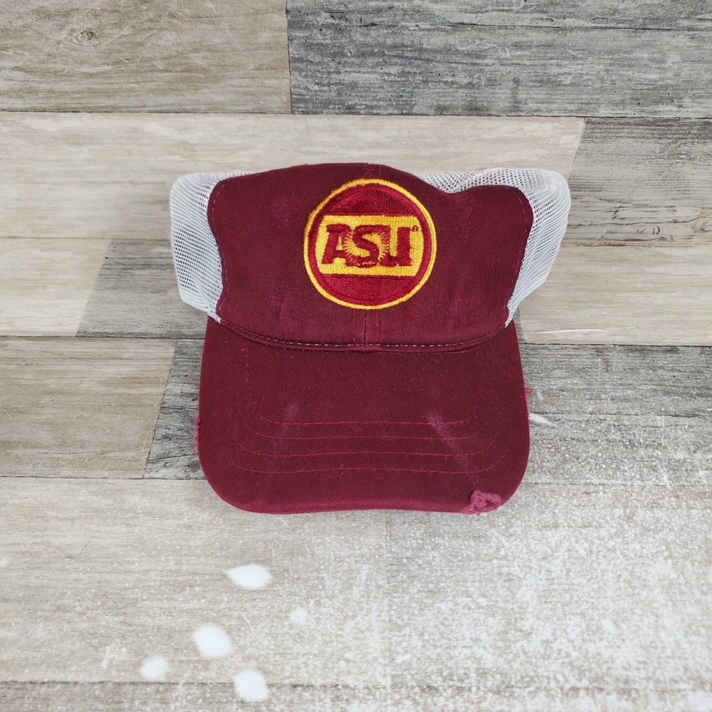 Vintage Retro Brand Trucker Hat One Size Red Beige Arizona State Sun‎ Devils Cap